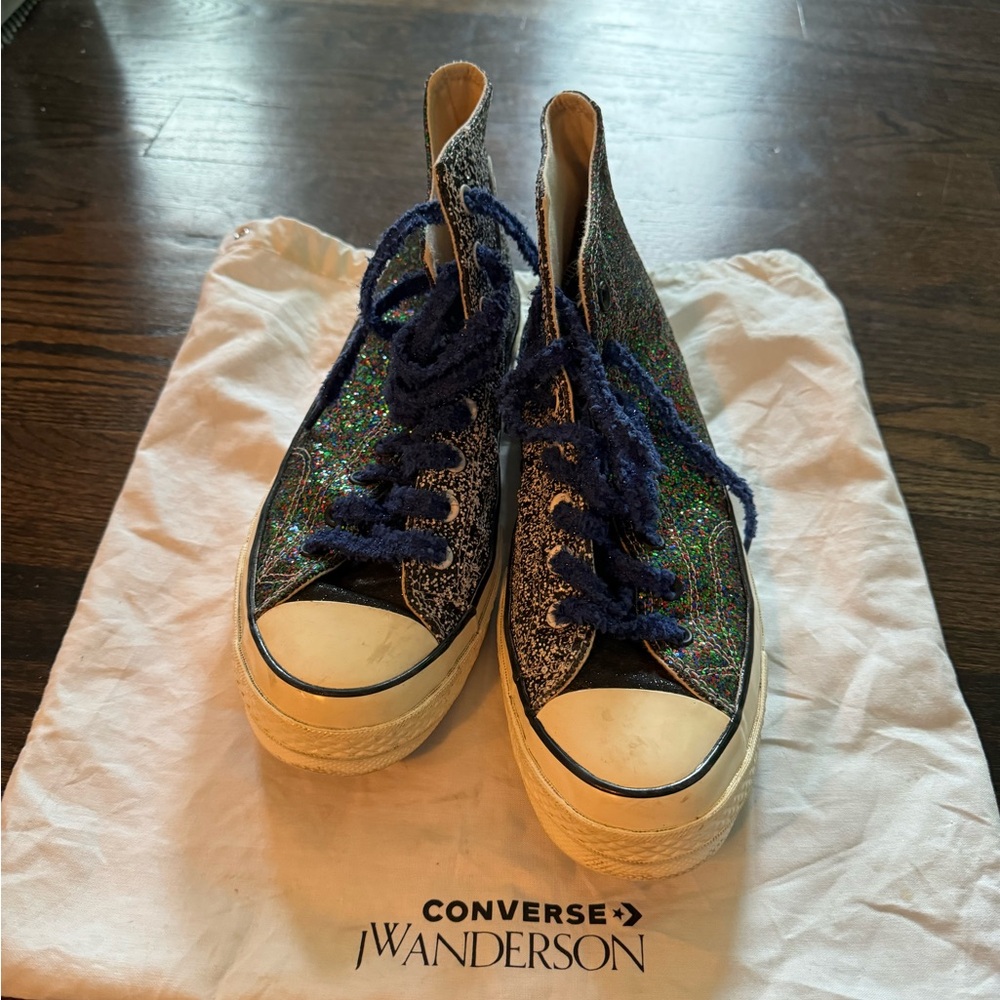 JW ANDERSON Men’s Glitter High-Top Sneakers - Black and Blue